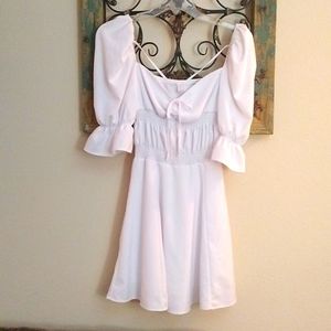 Elegant White Puff Sleeve Dress